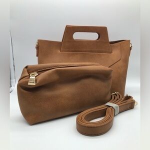 NWT Kiara Purse origami handbag with strap and inner zippered bag in Camel